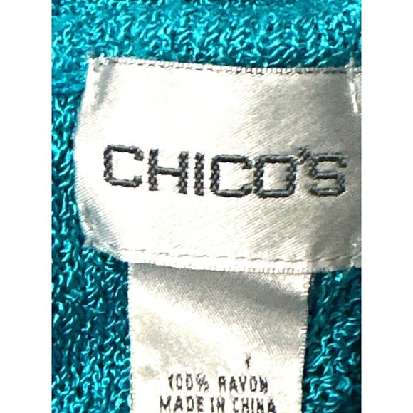 Chicos Teal Blue Silver Metallic Thread Rayon Tank Top Sweater Blouse Sleeveless - Picture 6 of 10